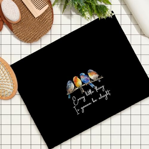 Every Little Thing is Gonna Be Alright Kitchen Towels 16x24 Inch, Sparrow Bird Gifts for Bird Lovers Women, Inspirational Quotes Tea Hand Towels(Black) - color: Black