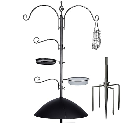 Backyard Expressions 90" Bird Feeding Station for Outdoors, Heavy Duty Bird Feeder Pole with Squirrel Baffle, Shepherd Hooks, Suet Cage, Water Bowl & Tray, Multi Hook Bird Feeder Stand for Yard Garden