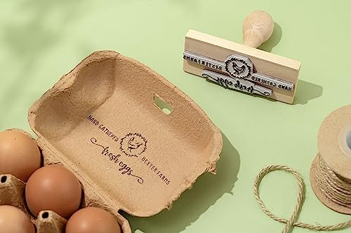 Stamp by Me | Egg Cartons Stamp | Personalized Eggs Carton Stamps | Chicken Eggs Stamper | Custom Wooden Rubber Stamp | Self-Inking Labels | Farm Stampers | Black Ink | Mini, Medium or Big Stamping