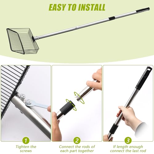 Windspeed 3 in 1 Metal Chicken Poop Scooper 10'' Wide, 61'' Long Adjustable Chicken Coop Pooper Scoop Sifting Shovel Litter for Poultry Litter Scooper Supplies (34-61 in)