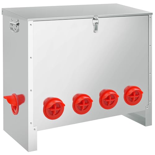 RYFT 85 Pounds Automatic Chicken Feeder 6-Port, Large Capacity Galvanized Metal Fed Chicken with Latch & Handle for Chickens, Pheasants, Bantams Poultry Coop Weatherproof Chicken Feeder