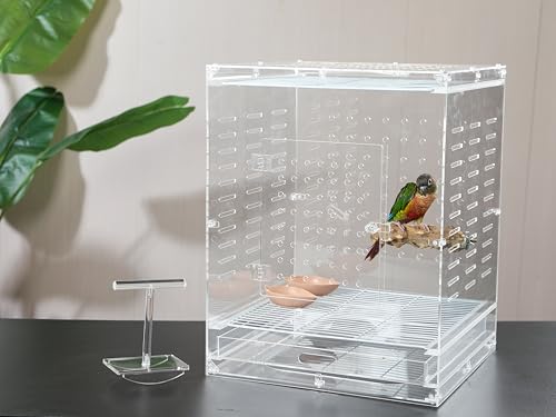 Clear Acrylic Bird Cage for Small Birds, Transparent Display Habitat for Canary, Parakeet - Easy to Clean & Assemble (14x15x20in) - size: 14"L x 15"W x 20"H