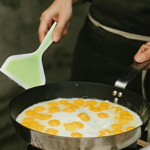 Hitefu 2 Pcs Silicone Spatula Turner, Green | Wide Pancake Flipper, Tamagoyaki Shovel, BPA Free, Non-Stick Egg Flipper - color: Green