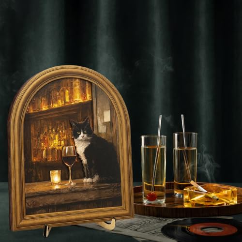 3D Funny Tuxedo Cat Wall Art Sign for Bar Decor, Vintage Drinking Cat Portrait Wall Decor, 8x10 Inch - color: Cat-1