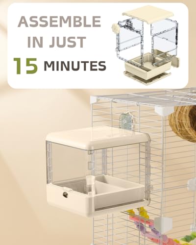 septillar Bird Feeder and Bath for Cage, Hanging Bird Bathtub Bath Shower Box Bowl, Bird Cage Accessories Suitable for Small Medium Birds, Parrots, Lovebirds, Finches, Parakeets, Mannikin (White) - color: White
