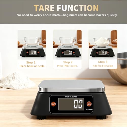 Kitchen Scales Digital Weight Grams and Ounces, YONCON KF-H8U Food Scale for Bakers, Candle and Soap Making, Baking Scale with Stainless Steel Large Platform, 22lb, 3*AA Batteries and AC Power Adapter