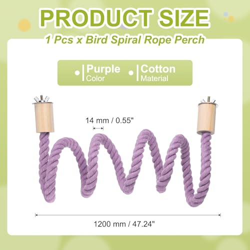 Bird Rope Perch Swing, Stand Rope Perch Standing Pole Accessory Climbing Swing Paw Grinding 47 Inch, (Purple) Intended for Parrot/Parakeet/Budgies/Cockatiels/Lovebirds - color: Purple, size: 47 Inch