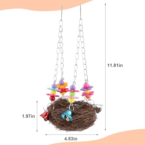 Hypeety Natural Rattan Nest Bird Swing Toy Colorful Flowers Bells for Budgie Parakeet Finch Lovebird Cockatiel (C) - color: C