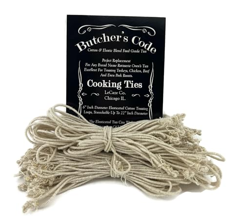 Butchers Code Rotisserie Cooking Ties – 50 Heat-Safe Cotton Elastic Loops | Trussing Twine for Chicken, Turkey, Meat, Roast, Grill, Oven Use