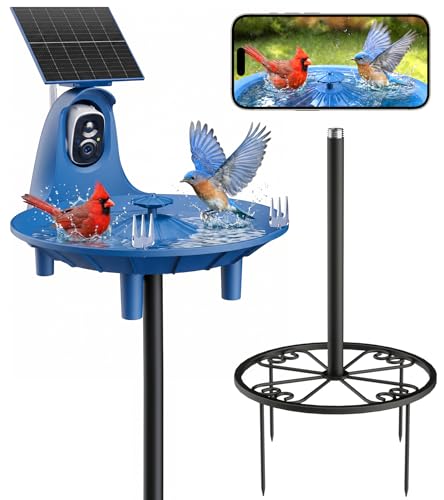 Solar Bird Bath with 2K Camera, Smart Birdhouse Fountain Outdoor | Color night vision, Smart AI species recognition, Solar powered pump, Ideal nature gift for parents & friends