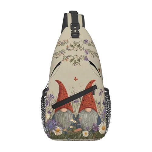 Gnomes Sling Bag for Women, Crossbody Bag Daisy Flower Butterfly Sling Backpack for Men, Casual Shoulder Bags Lightweight Gym Outdoor Sports Travel Hiking Fishing Daypack - color: Gnomes