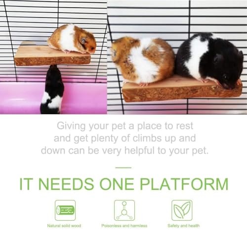 2Pcs Hamster Ledges Wooden Platform 2.6 x 6 Inch Rat Climb Platform Shelf Bird Perch Stand Toys Cage Accessories for Rat Gerbil Suger Glider - size: 6 × 2.6''