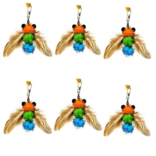 miwoowim 6PCS Bee Feather Cat Wand Refills, Interactive Teaser Replacements | Insect Attachments,Adorable bee design with natural feather wings. Fits standard wands. Promotes pouncing & jumping play. - color: 6 yellow bees