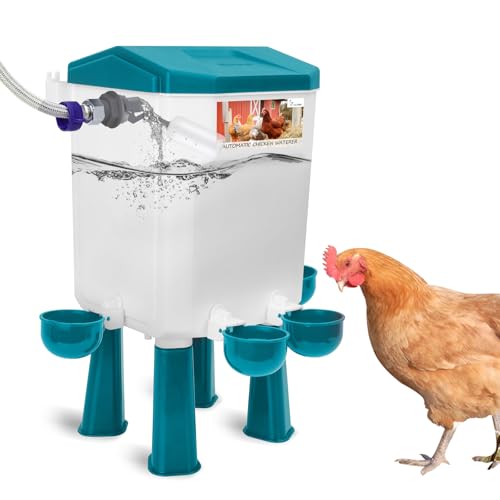 Lilyang Automatic Chicken Waterer, Auto Water Refills | Float-Controlled Poultry Watering System, Connects Directly to 3/4" Faucet & Hose (No Fitting Required), Standing/Hanging Use - color: Blue