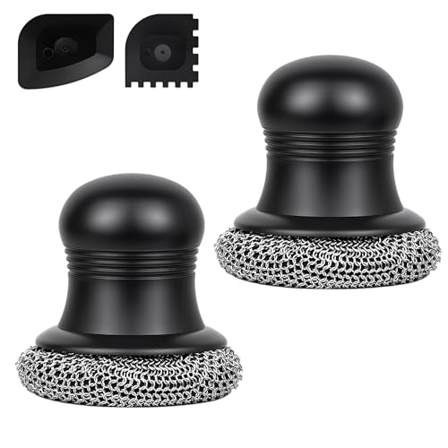 316 Upgraded Cast Iron Scrubber with Pan Scraper,Cast Iron Cleaner for Grill Pan Skillet Wok Carbon Steel,Ergonomic to Hold Easy to Use Dishwasher Safe ((Small Chainmail,2pcs)) - size: (Small Chainmail,2pcs)