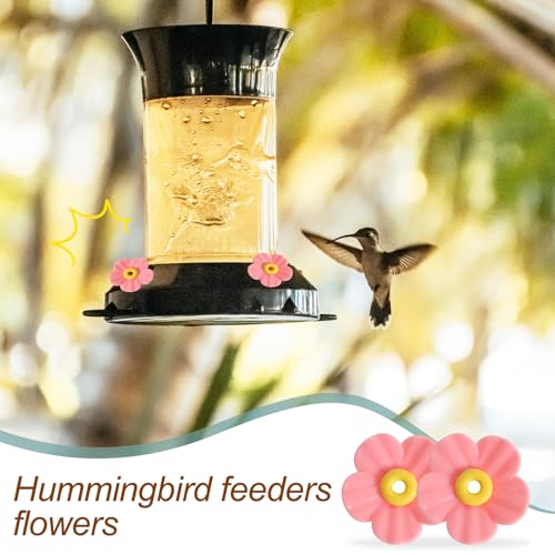 30 Pieces Hummingbird Feeders Replacement Flowers and 2 Cleaning Brushes, Feeding Ports Replacement Bird Feeder Replacement Parts for Hanging Feeding Hummingbird Outdoors(Pink) - color: Pink