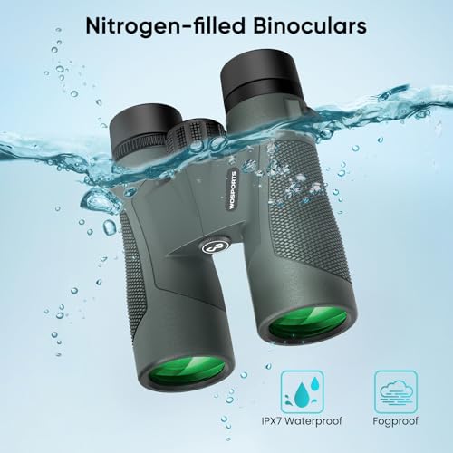 WOSPORTS 10x42 Binoculars for Adults - IP67 Waterproof Binoculars for Bird Watching, Camping, Hiking - color: Green