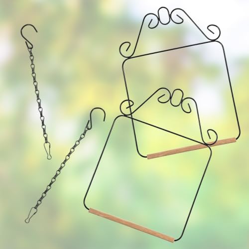 2 Pack Hummingbird Swings, Black Metal Frame Hummingbird Swings with Wooden Dowel Wild Bird Swing Outdoor Bird Perch with 2Pcs Hanging Chain for Hanging Indoor Outdoor Trunk Lawn Patio Garde