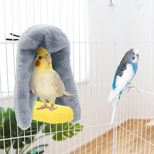 Wontee Cozy Bird Blanket Parrot Cage Snuggle Hut Warm Bird Nest House Bed Hanging Hammock for Parakeet Cockatiel Conure African Grey (Medium, Grey) - size: Medium