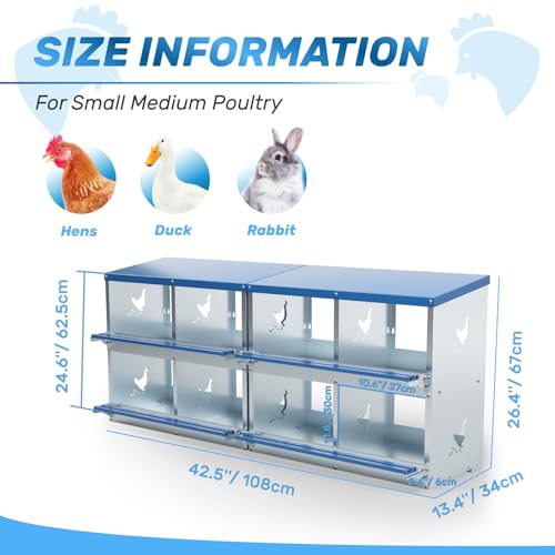 Chicken Nesting Box 8 Compartments Laying Boxes for Chicken Hens Ducks Poultry Protect Eggs Chicken Coop Easy Egg Collection Wall Mount Metal Nest Box for Chicken Coop - size: 8 Compartments