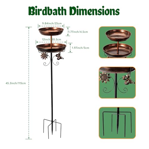 Bird Bath for Outside 45.3In Freestanding Double Birdfeeder for Outdoors