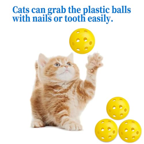 12Pcs Cat Ball Toy, Low Noise No Bells Holey Plastic Cat Balls, Funny Interactive Cats Toys for Indoor Cats, Firm Toy Balls for Kitten Puppy Ferret Bird (1.65", Yellow) - color: Yellow, 12/Pack