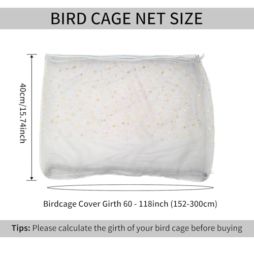 Bird Cage Seed Catcher, 60-118'' Large Bird Cages Cover, 31.5'' H Adjustable Nylon Bird Cage Mesh Net, Soft Airy Bird Cage Skirt Guard Accessories for Parrot Parakeet Macaw (Gray) - color: Grey, size: Large