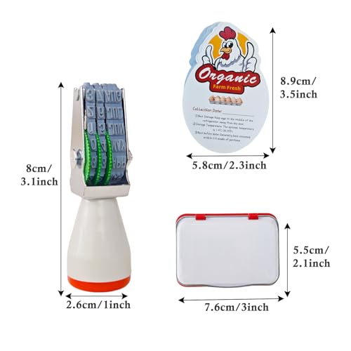 Egg Dater Kit, 1 Date Stamp（Month&Day）, 1 Red Fade-Resistant Ink, 50 Farm Fresh Eggs Instructions, for Chicken Duck Turkey Goose Eggs - color: Red