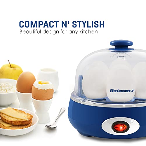 Elite Gourmet EGC322CBL Easy Egg Cooker, 7-Egg, BPA-Free, Classic Blue | Cooks soft, medium, or hard-boiled eggs with auto shut-off - electric operation - includes measuring cup - color: Blue, size: 7 Egg