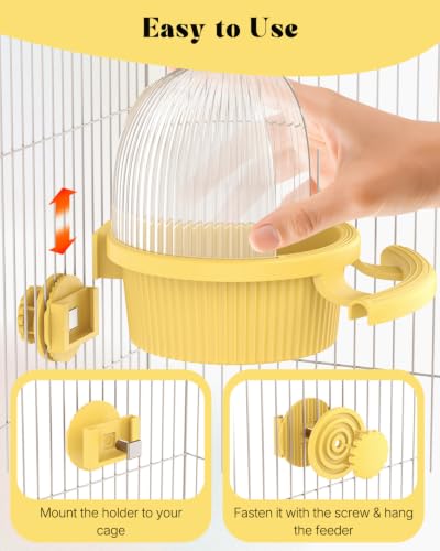 Pawfly No Mess Bird Feeder, Bird Cage Feeder, Bird Bowls for Cage, Bird Feeder for Cage, Bird Water Dispenser, Parakeet Feeder Waterer for Parrot, Cockatiel, Budgie & Lovebird,Yellow - color: Yellow