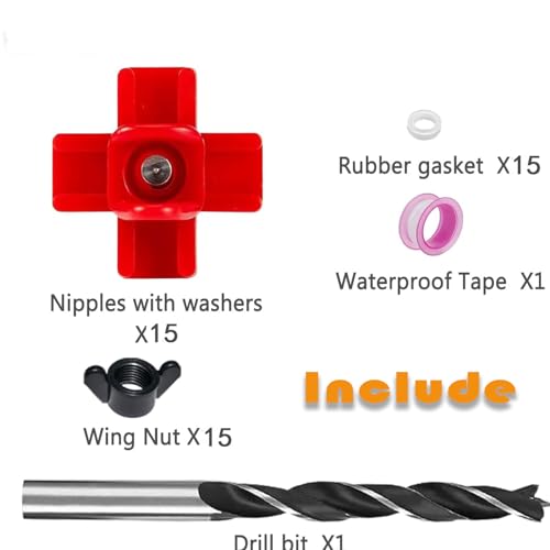 15 pcs Chicken Waterer Nipples with Drill Bits,Horizontal Automatic Chicken Waterer,Leakproof Poultry Watering System for Chicken Coop