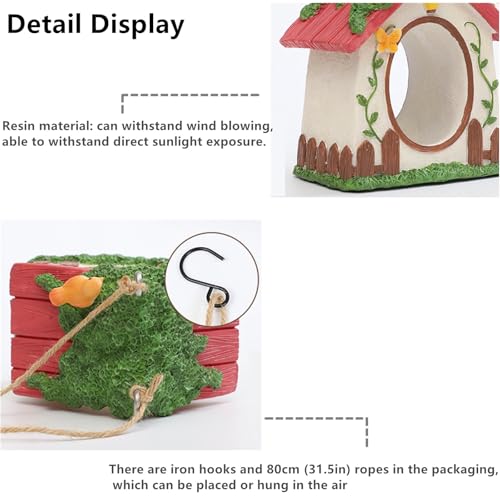 Bird Feeder House,Outdoor Hanging Bird's Nest, Hummingbird Houses,Wooden Fence Design, Butterfly and Bird Accents,Outdoor Hanging Design (Tengman Pattern) - style: Tengman pattern
