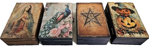 RK Collections Wooden Tarot Box for Cards Crystal Holder | Astrology Trinket Keepsake Box. Fengshui Luck Talisman Decorative Gift Case/Holder. (6.5" Tarot/Evil Eye/Ouija) - style: Tarot
