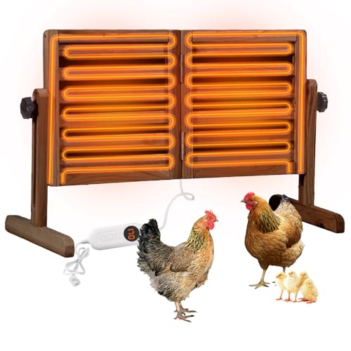GUTINNEEN Chicken Coop Brooder Heater with UL Certified Overheat Protection, Temperature Control, Safe and Energy-Efficient 120W Heat Plate for Chicks, Adjustable Height, Timer, 22.4" x 11.8", Brown - color: Natural Wood