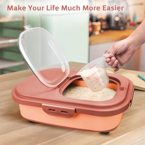 Rice Storage Containers, Collapsible 20 to 30Lbs Food Storage Bin Dispenser with Rolling Wheel and Clear Airtight Lid, BPA Free Flour, Sugar, Cereal and Dog Cat Pet food Containers - color: Pink