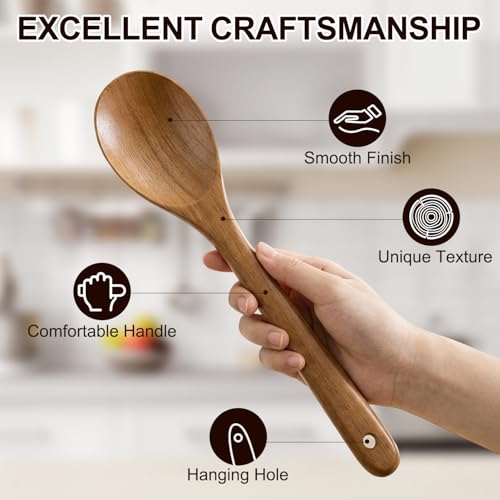 6 Pack Acacia Wood Spatula Set Non Toxic Kitchen Utensils for Cooking Spoon | Flat Wooden Wok Spatula Spurtle Kitchen Spoon Slotted Turner Scraper Bamboo Cooking Utensil Set Fish Egg Flipper Spatulas - color: 6Pcs-Utensils