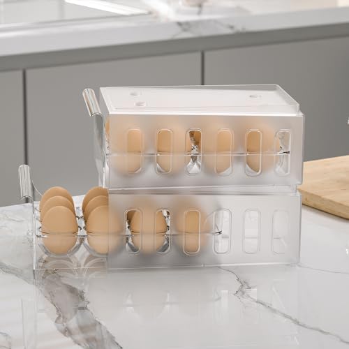 Egg Holder for Refrigerator Drawer Type Egg Container for Refrigerator BPA Free Fridge Organizer-12 Egg Storage,Stackable - size: 12 Egg Holder