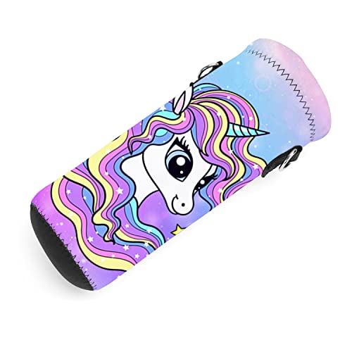 AMARY 500ML Neoprene Water Bottle Carrier Bag with Adjustable Shoulder Strap,Insulated Water Bottle Cover for Stainless Steel/Glass/Plastic Bottles 16.9OZ (cute unicorn) - color: cute unicorn