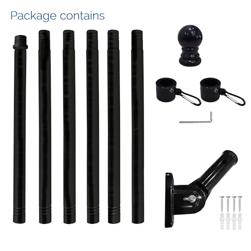 6ft Black Steel Flag Pole and Holder, 1 inch Flag Pole for Outside House Porch Flagpole Mount - size: 6FT