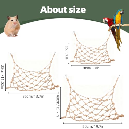 Parrot Climbing Rope Net – Multi-Size Colorful Bird Hammock, Ladder & Chew Toy with 4 Hooks for Cage, Cockatiel, Budgie, Parakeet, Rat & Small Pets