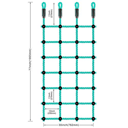 Climbing Cargo Net 30" x 77" Indoor Climbing net, Outdoor Cargo Webbing Net Playground Climbing Net for Treehouse 100% Nylon Material Rope Ladder - color: Green - 30" X 77"