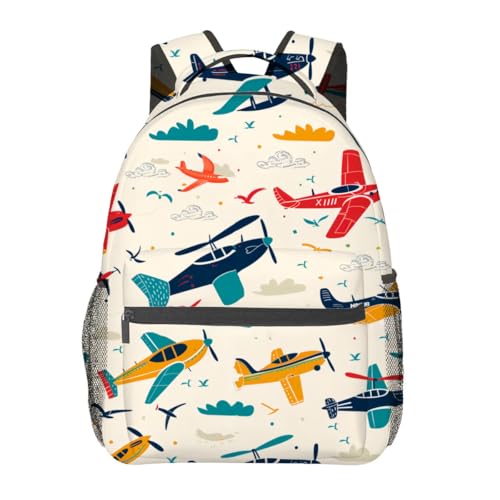 Retro Colorful Airplane Backpack,Vintage Aircraft Polyester Backpacks,Lightweight Double Shoulder Back Pack for Adults,Cloud Bird Bookbag,School Bag Gifts,Casual Travel Daypack Book Packs - color: Airplane