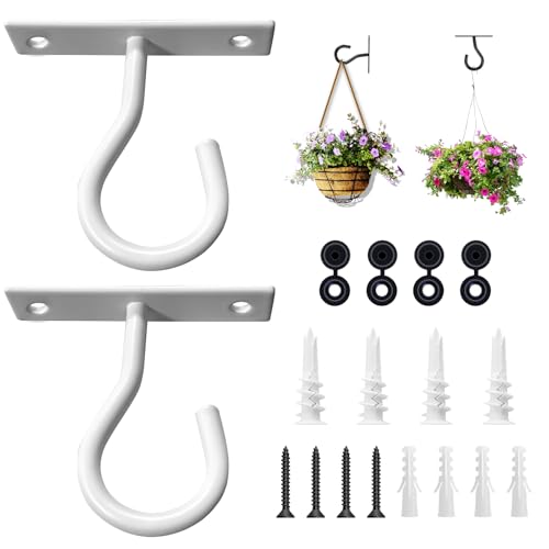2Pack 2.5In Ceiling Hooks for Hanging Plant, Wall Hanger Plant Holder White | Hang planters, flower baskets, wind chimes, lanterns, lights, bird feeders; metal hook for indoor & outdoor porch, home decor - size: 2.5Inch 2Pack-White