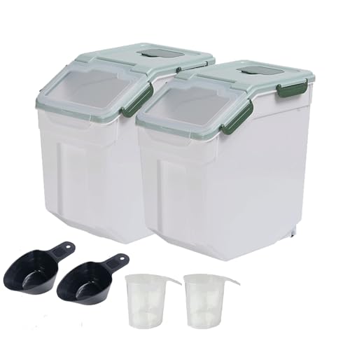 Large Flour Storage Container Bin 25lb, 2Pack Airtight Rice Storage Containers with Wheels Seal Locking Lid, BPA Free with Measuring Cup&Scoop for Flour, Rice, Grain(Green) - color: Green 2Pack 25Lb