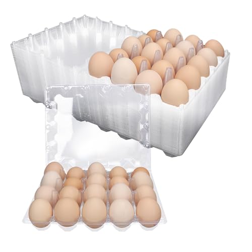 50 Pack Bulk Egg Cartons, Clear Plastic Chicken Egg Holders, Egg Tray Carton Holder for Home & Kitchen, Farm & Market Use, An Eco-Friendly Egg Storage Solution, 20 Grids(Medium Size) - color: 20 Grids