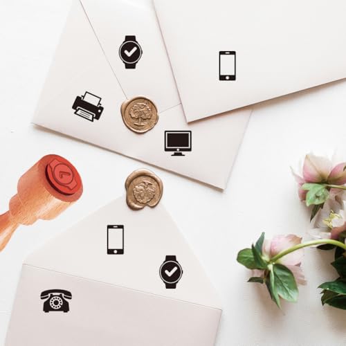 AHANDMAKER 5 Styles Mini Office Tech Wooden Rubber Stamp, Small Electronic Products Patterns Stamps for DIY Making Scrapbooking Card Stamping Pottery Clay Crafting - style: Office Tech