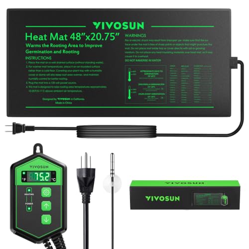 VIVOSUN 48" x 20.75" Seedling Heat Mat and Digital Thermostat Combo Set | UL & MET-Certified Warm Hydroponic Heating Pad for Germination, Indoor Gardening, Greenhouse - size: 48"x20.75"