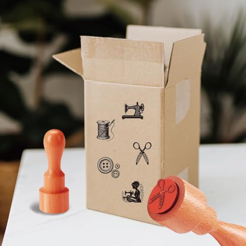 AHANDMAKER 5 Styles Sewing Theme Stamps, Sewing Machine, Buttons, Needle, Thread Pattern Mini Wooden Unique Designs Drawing Stamps for DIY Making Scrapbooking Card Stamping Crafting(No Ink Include) - style: Sewing
