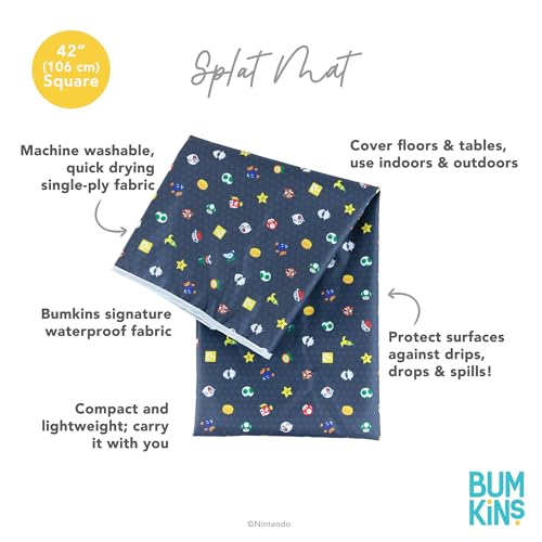 Bumkins Baby Splat Mat for Under High Chair, Babies Toddlers Eating Mess Mat, Waterproof Reusable Cloth for Arts and Crafts, Playtime Mat for Kids, Floor or Table, 42inx42in, Nintendo Super Mario - color: D5 Super Mario Lineup