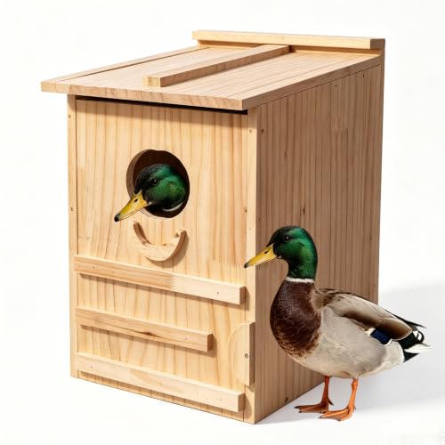 Extra-Large Wood Duck House - Handcrafted Natural Solid Wood Nesting Box for Wood Ducks & Mergansers, Easy Pole Mounting Kit for Pond, Wetland & Backyard